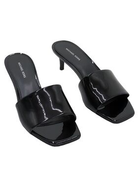 Michael Kors Elyse Square Toe Mule Kitten Heel Sandal Black Patent Size 5M